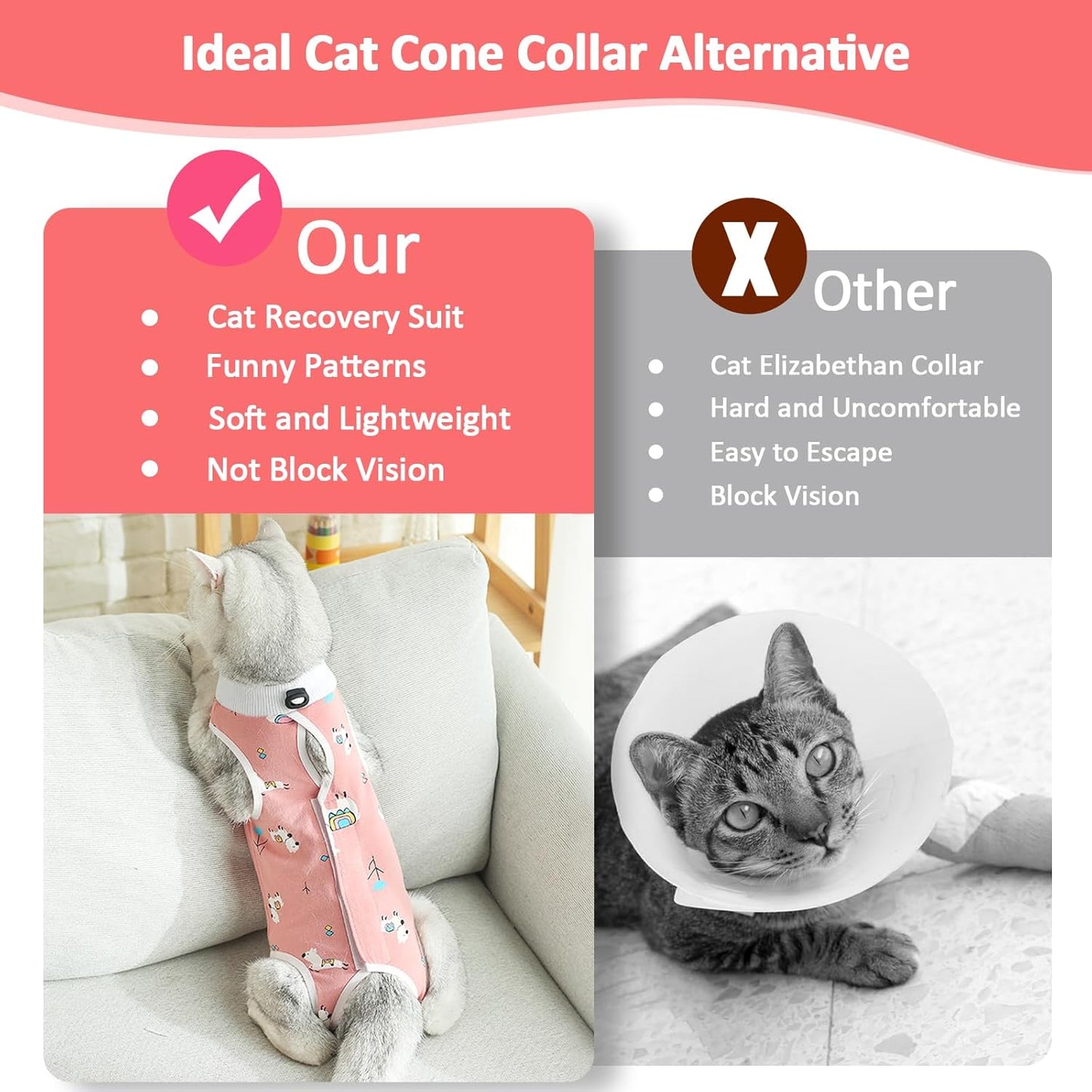2 PCS Cat Recovery Suit for Spay, Abdominal Wounds, E-Collar Alternative (Medium)
