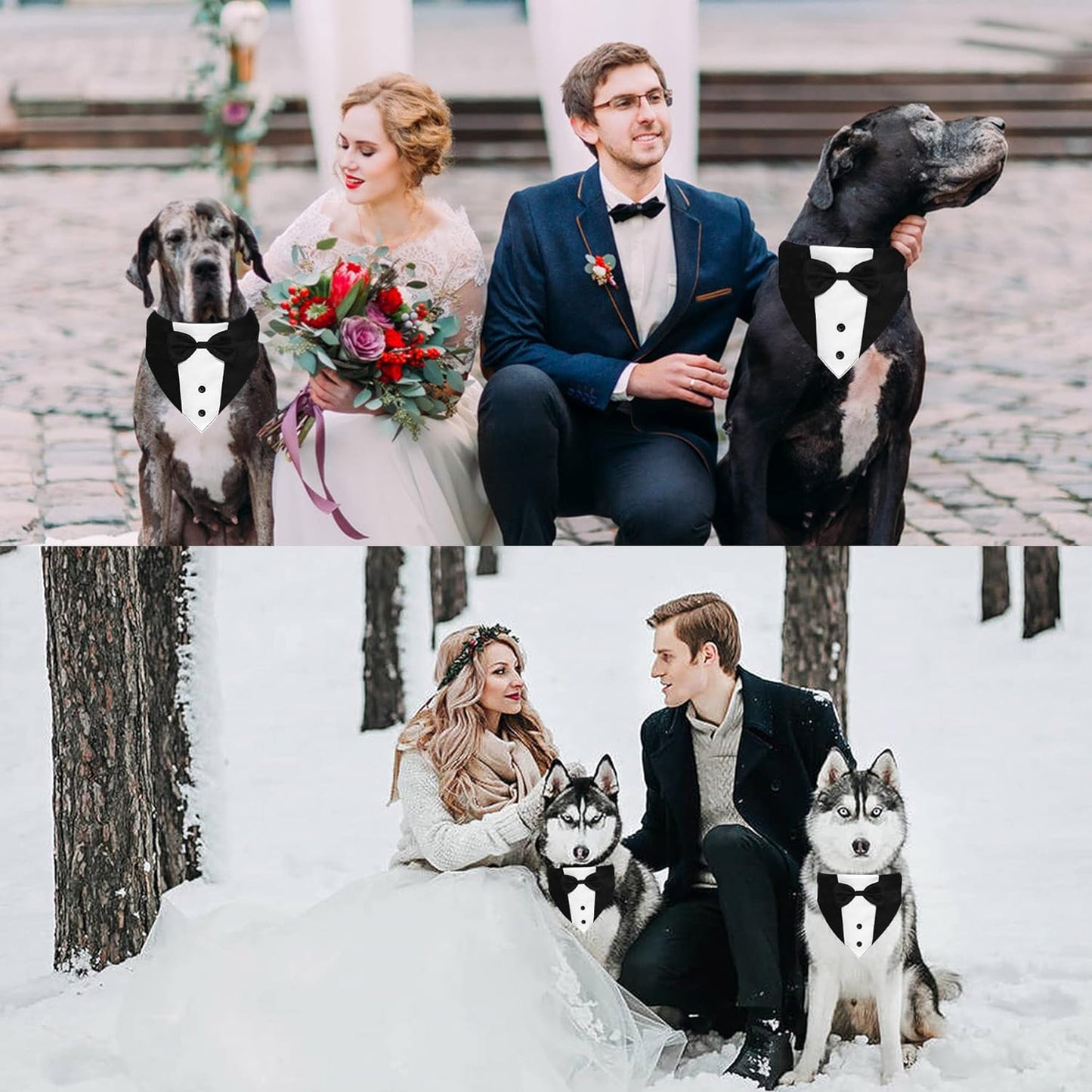Dog Tuxedo Suit with Bow Tie & Bandana, Adjustable Formal Costume for Small to Large Dogs (Large: Neck 15”-25”)