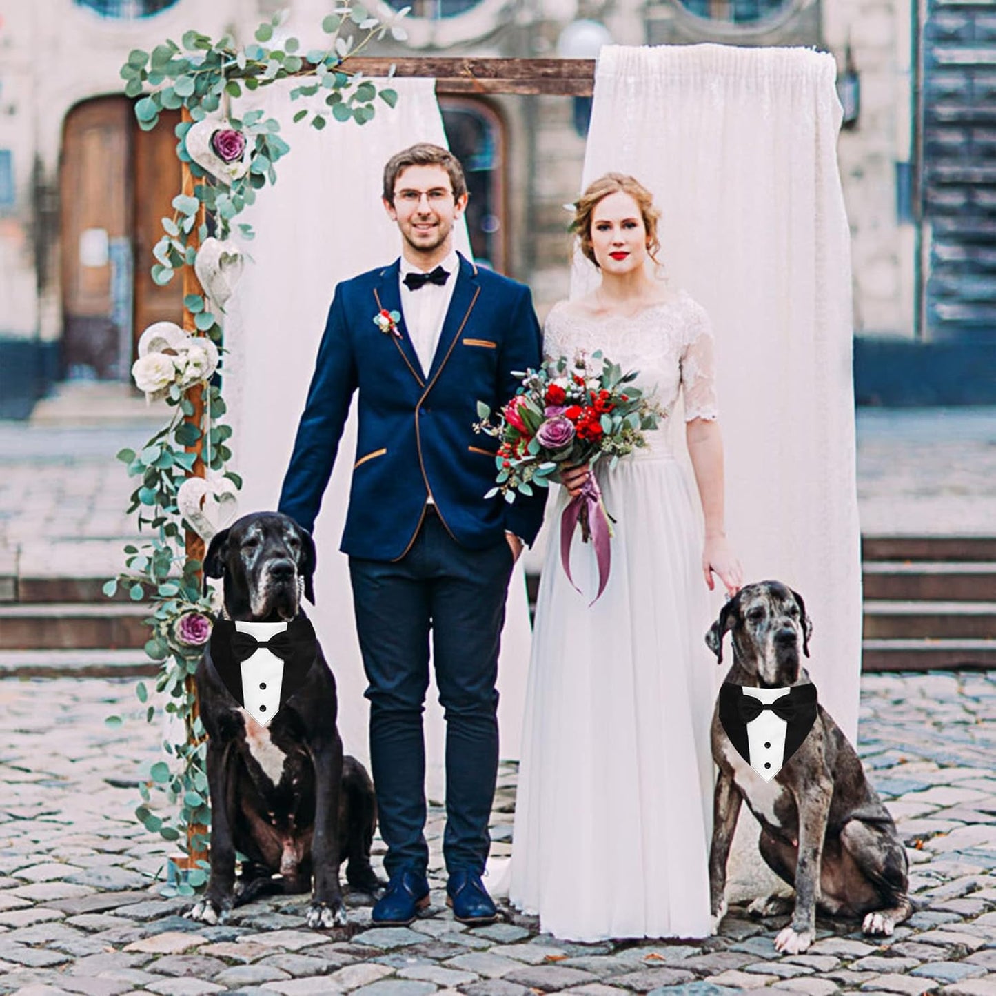Dog Tuxedo Suit with Bow Tie & Bandana, Adjustable Formal Costume for Small to Large Dogs (Large: Neck 15”-25”)